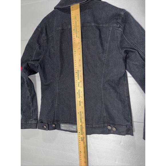 HAODUOYI Women’s XL Black Denim Jacket Embroidered Roses - Picture 16 of 16